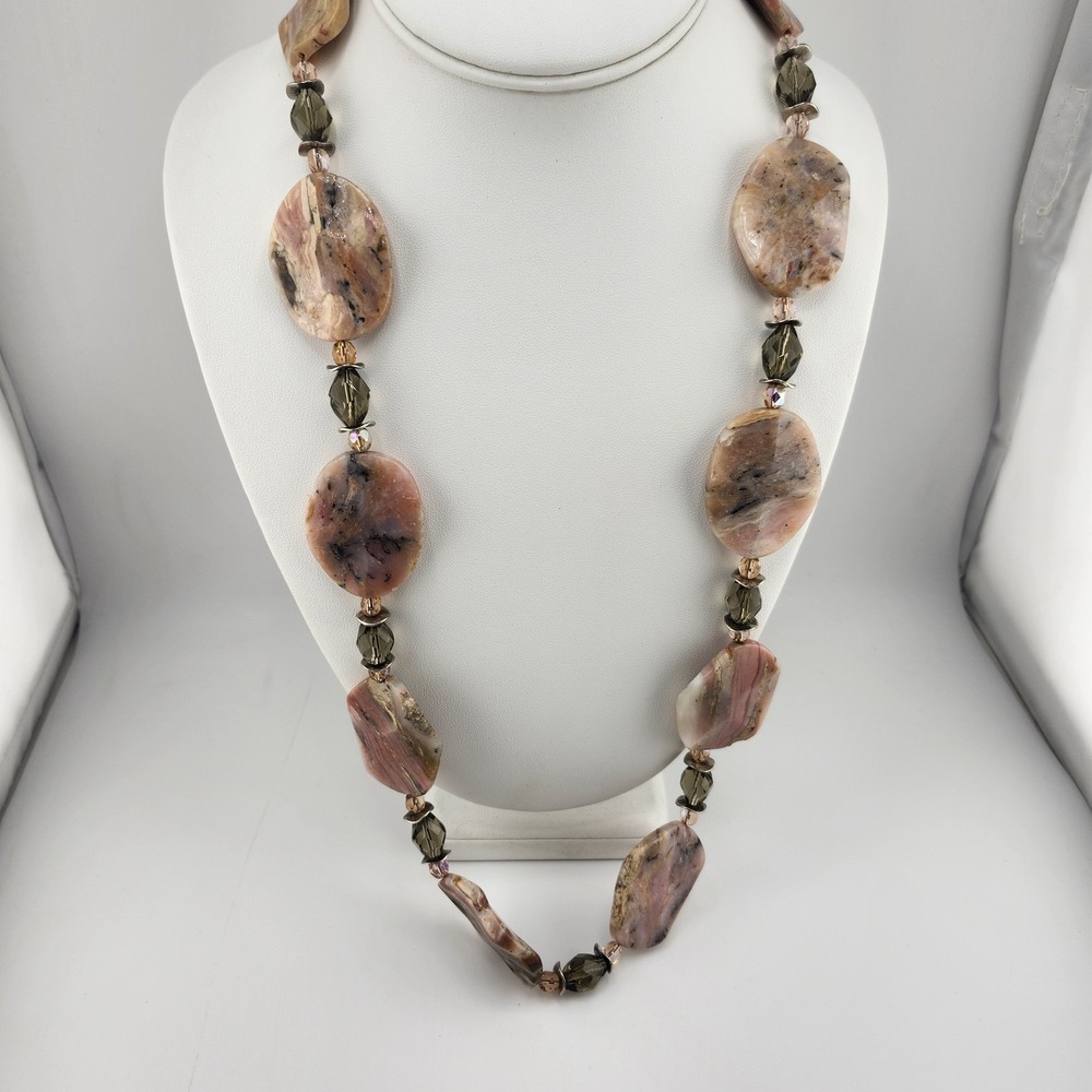 Rhodochrosite Slab Smoky Beadโ Necklace Hummingbird Clasp